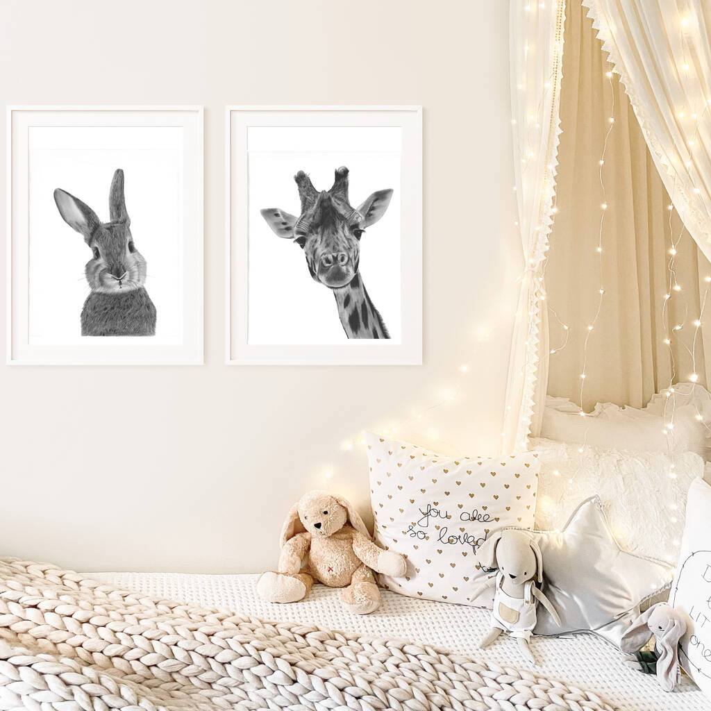 Print Bundle Bellatrix The Bunny And Maya The Giraffe By Libra Fine Arts