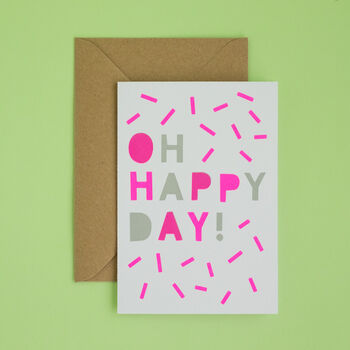 Oh Happy Day! Handmade Card Neon Pink/Grey, 7 of 7