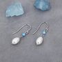 Sterling Silver Genuine Freshwater Pearl And Blue Opal Drop Earrings, thumbnail 7 of 12