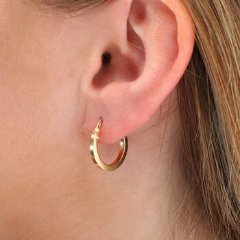 9ct Gold Square Tube Hoop Earrings, 2 of 3