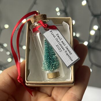 Tiny Christmas Tree In A Bottle Personalised Bauble, 2 of 12