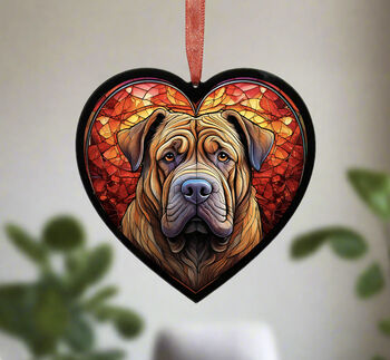 Shar Pei Stained Glass Effect Heart Suncatcher, 2 of 5