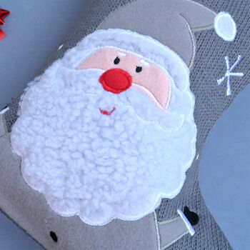 Personalised Grey Knitted Stocking With Santa, 3 of 4