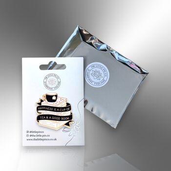 Large Happiness Is A Cup Of Tea And A Good Book Hard Enamel Pin Badge, Gift For Book Lovers, 5 of 9