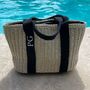 Personalised Grace Straw Wicker Black Ribbon Drawstring Beach Bag, thumbnail 3 of 7