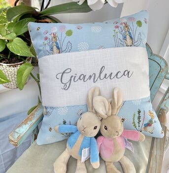 Peter Rabbit© Name And Date Cushion, 3 of 8