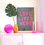 Love Lives Here Pink Leopard Wall Art Print, thumbnail 1 of 4