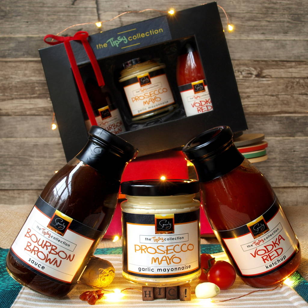 luxury 'tipsy' sauce collection gift box by designa sausage & spicely does it