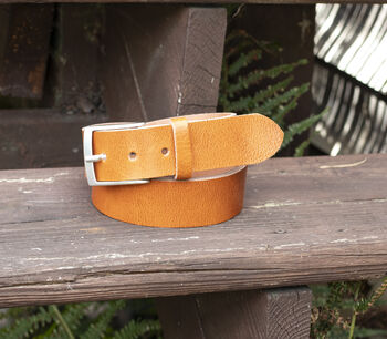 Premium Handmade Light Tan English Leather Mens Belt, 2 of 5