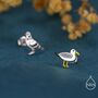 Mismatched Seagull And Pigeon Stud Earrings In Sterling Silver, thumbnail 7 of 12