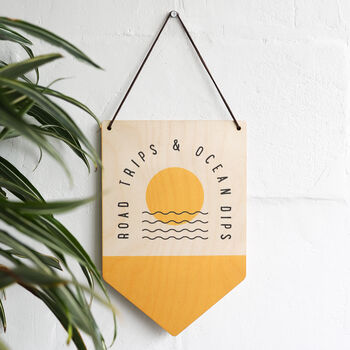 'Road Trips And Ocean Dips' Wooden Pennant Flag, 4 of 5