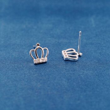 925 Sterling Silver Crown Stud Earrings, 2 of 7