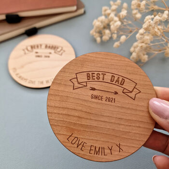 Personalised Wooden Best Dad Coaster, Father's Day Gift, 4 of 5