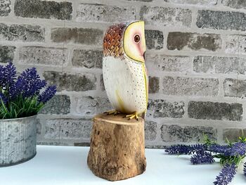 Large 30cm Hand Carved Painted Intricate Wooden Barn Owl Figurine For Bird Lovers, 10 of 10