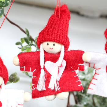 Four Red And White Doll Christmas Tree Decorations, 5 of 5