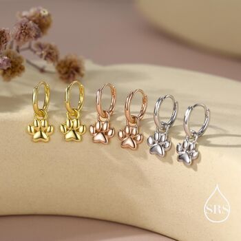 Sterling Silver Paw Print Huggie Hoop Earrings, 7 of 11