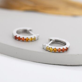 Sterling Silver Garnet Red Ombre Cz Huggie Hoops, 3 of 12