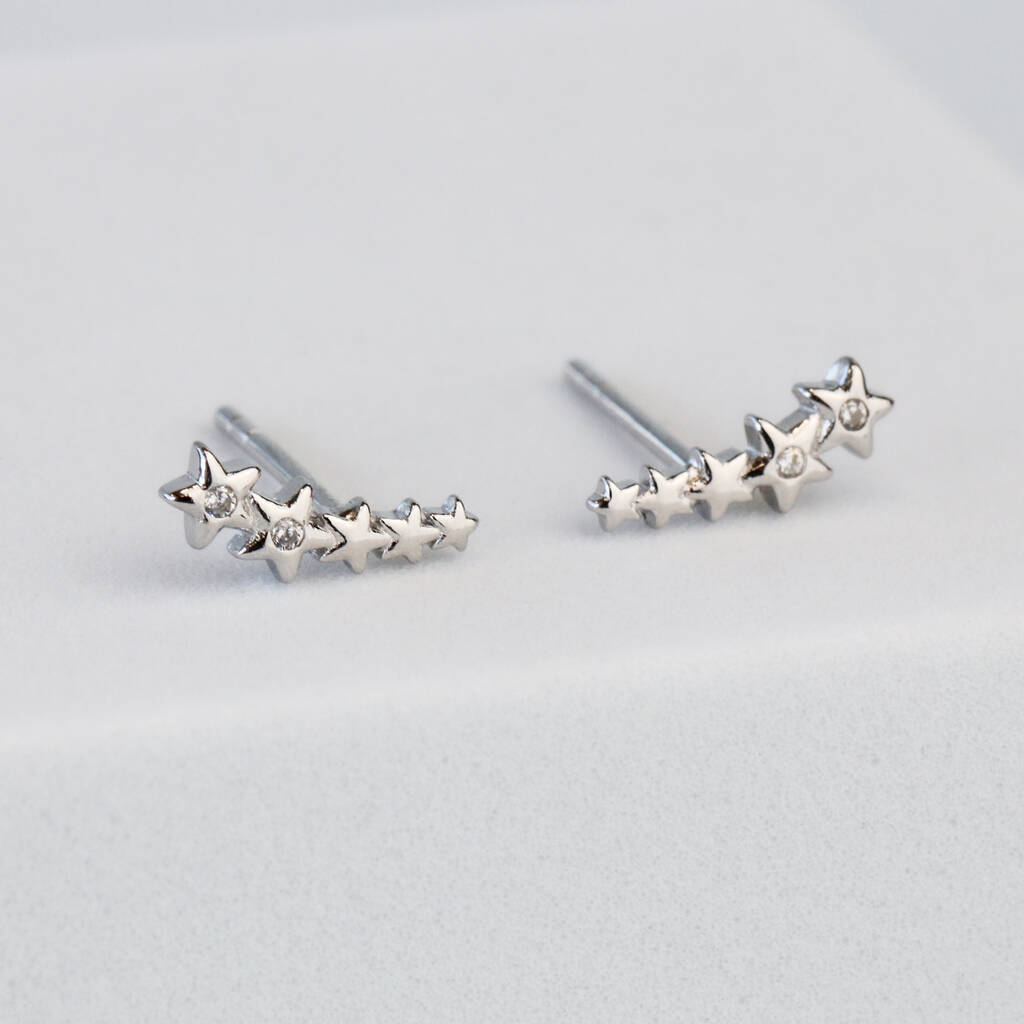 Sterling Silver Tiny Star Ear Climber Stud Earrings, 1 of 4