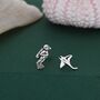 Mismatched Scuba Diver And Manta Ray Stud Earrings In Sterling Silver, thumbnail 1 of 12
