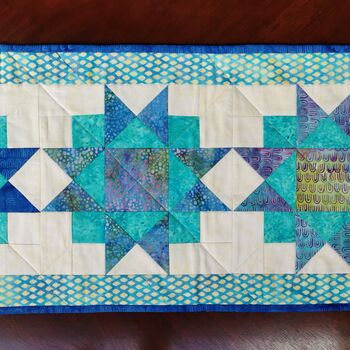 Table Runner With Star Patchwork In Blues And Greens, 8 of 10