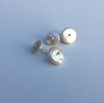Freshwater Pearl And Solid Sterling Silver Cufflinks, 2 of 4