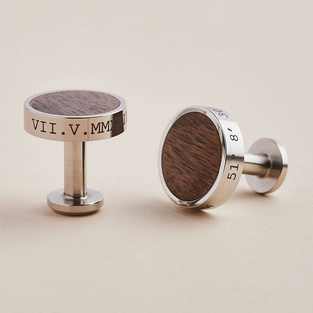 Personalised Stainless Steel And Walnut Wood Cufflinks, 1 of 8