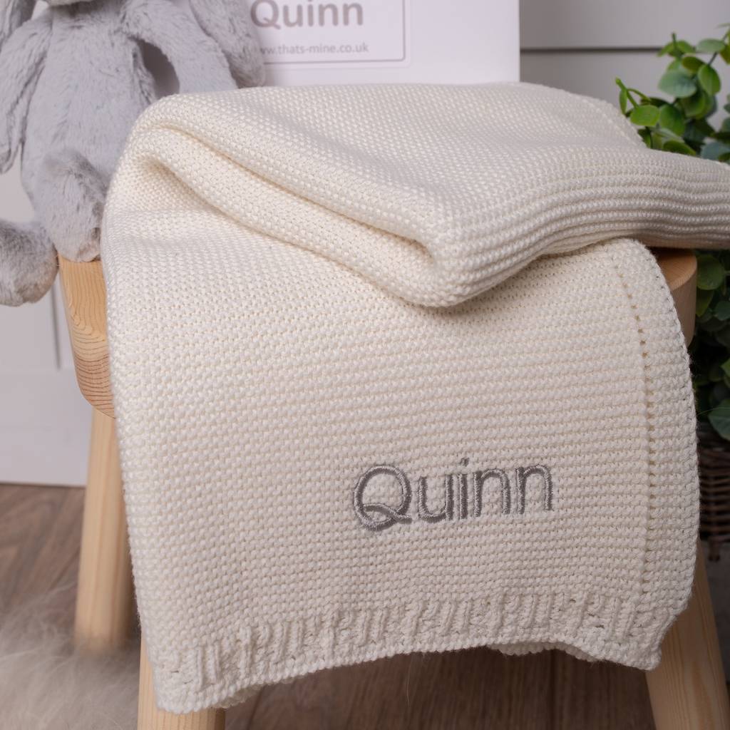 Personalised Cream Plain Knit Organic Baby Blanket By That's Mine