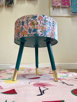 Pink And Green Floral Round Wooden Bedside Table, 7 of 8