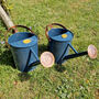 Pair Of Heritage Blue And Copper Watering Cans, thumbnail 2 of 12