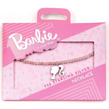 Barbie Sterling Silver Silhouette Charm On A Rose Quartz Bead Necklace, 3 of 3