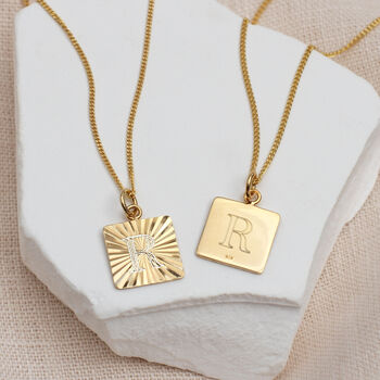 Personalised Gold Square Sunburst Necklace, 3 of 4