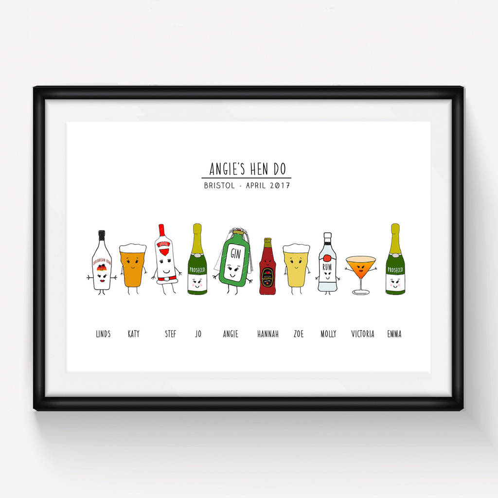 Personalised Hen Do Print By Of Life Lemons Notonthehighstreet Personalised Hen Party Print