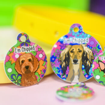 Personalised Flower Power Illustrated Dog ID Tag, 10 of 12