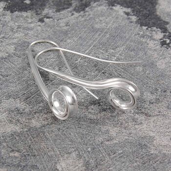Curved Sterling Silver Spiral Drop Earrings, 2 of 7