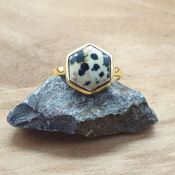 18k Gold Vermeil Plated Dalmatian Jasper Ring, 2 of 4