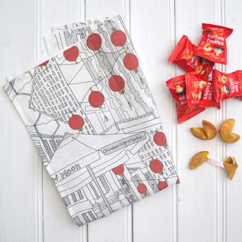 Lunar New Year China Town Linen Tea Towel, 4 of 5