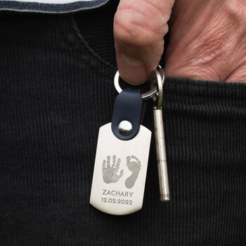 Personalised Handprint Leather Tag Keyring For Him, 2 of 5