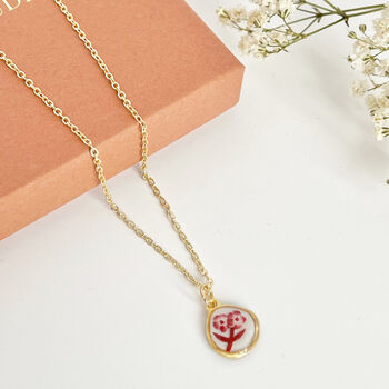 Red And White Floral Handmade Clay Necklace, 3 of 6