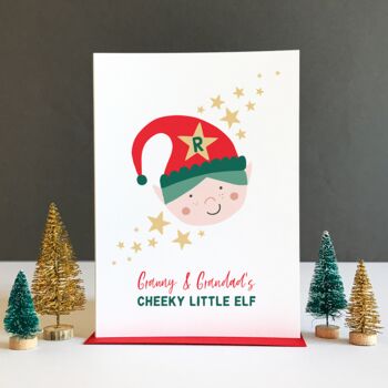 Grandparent Cheeky Elves Personalised Christmas Card, 2 of 9