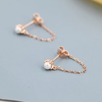 Sterling Silver Pearl And Chain Earrings, 4 of 12