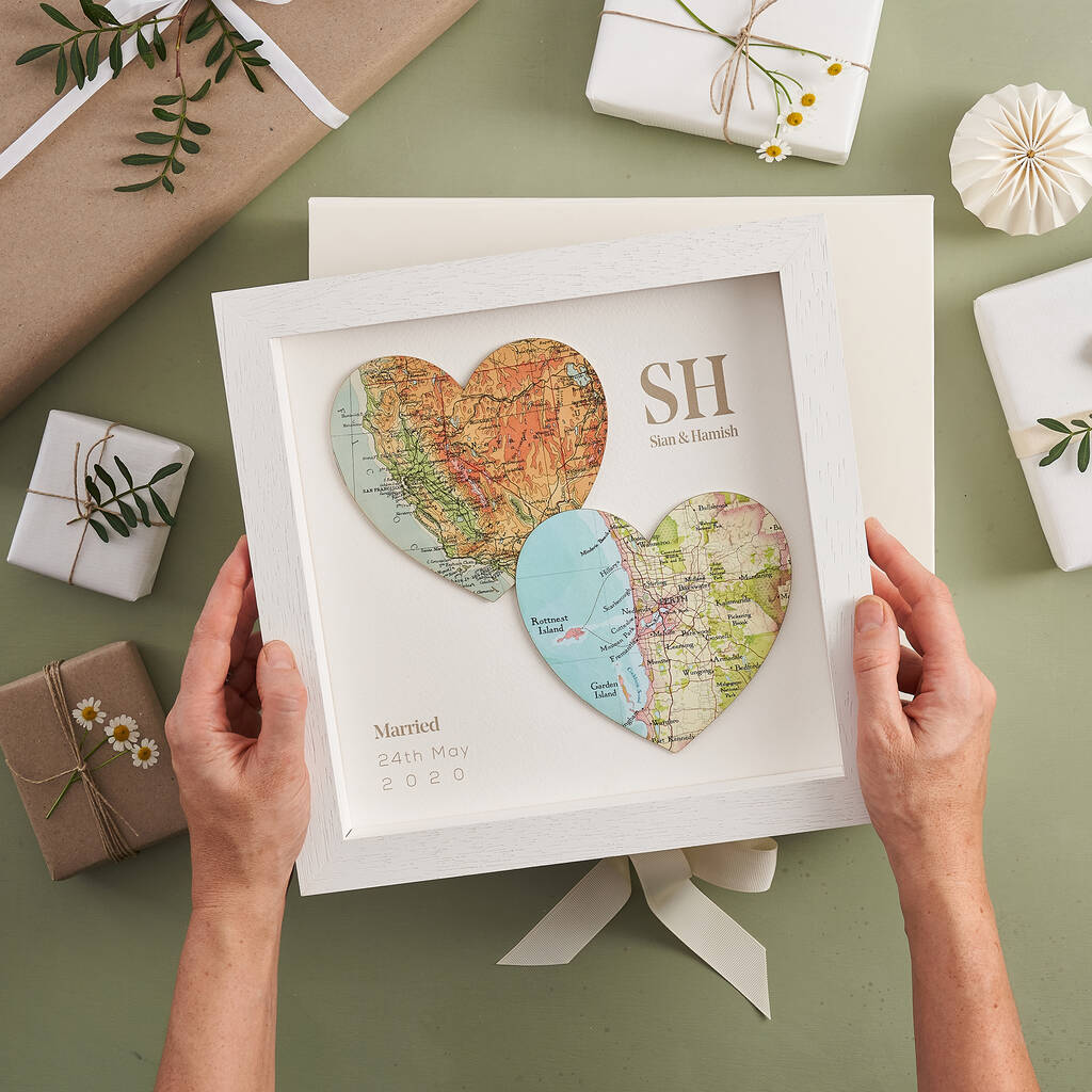 Two Map Hearts Wedding Anniversary Print, 1 of 12