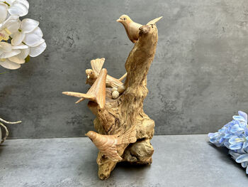 Hand Carved Wooden Nesting Birds Ornament, 3 of 12
