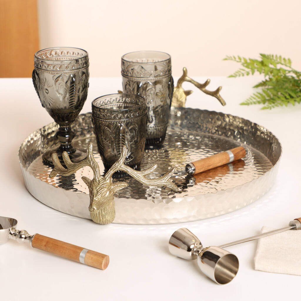 Gold Stag Cocktail Serving Drinks Tray By Dibor