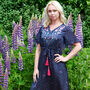 Embroidered Liana Dress In Navy Dotty Print, thumbnail 4 of 4