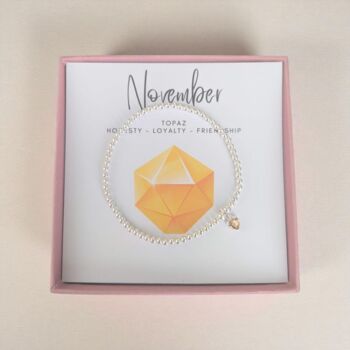 Sterling Silver November Topaz Heart Birthstone Bracelet, 9 of 11