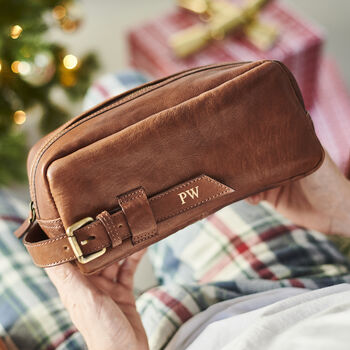 Mens Personalised Leather Wash Bag, 2 of 5