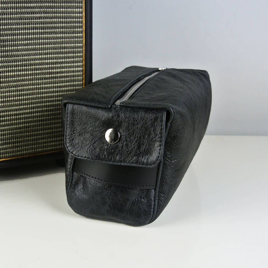Personalised Black Leather Wash Bag, 1 of 4