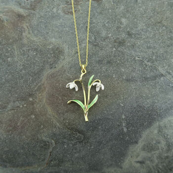 White Open Snowdrop January Birth Flower Necklace, Gold, 2 of 3