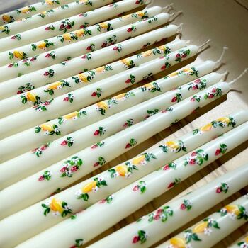 Ivory Hand Painted Lemon Taper Candle, 4 of 9