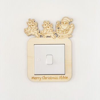 Personalised Sleigh Design Wooden Light Switch Surround Childrens Bedroom Decor, 2 of 5
